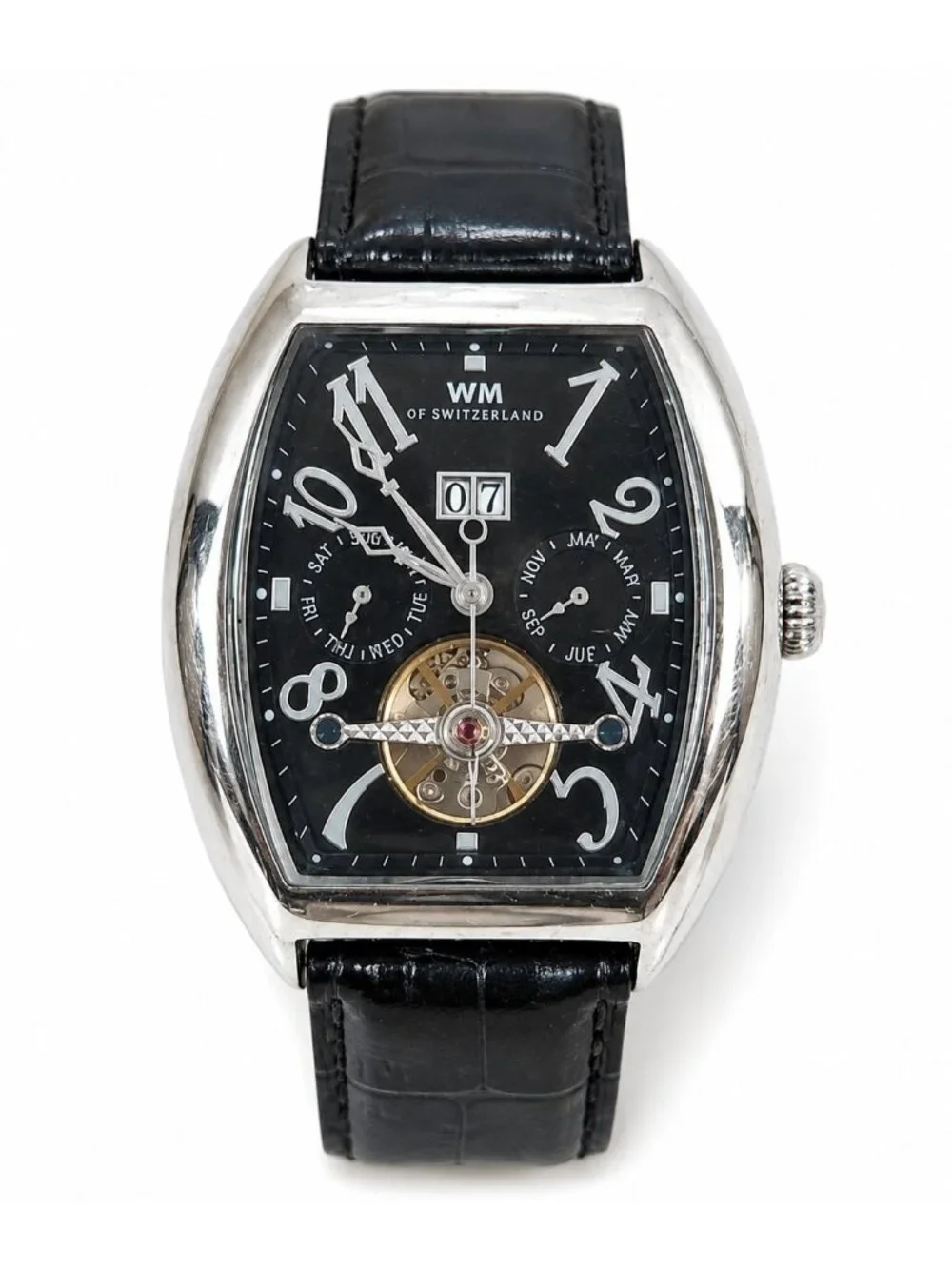 WM of Switzerland Tonneau Tourbillon Numeric Swiss Design Watch